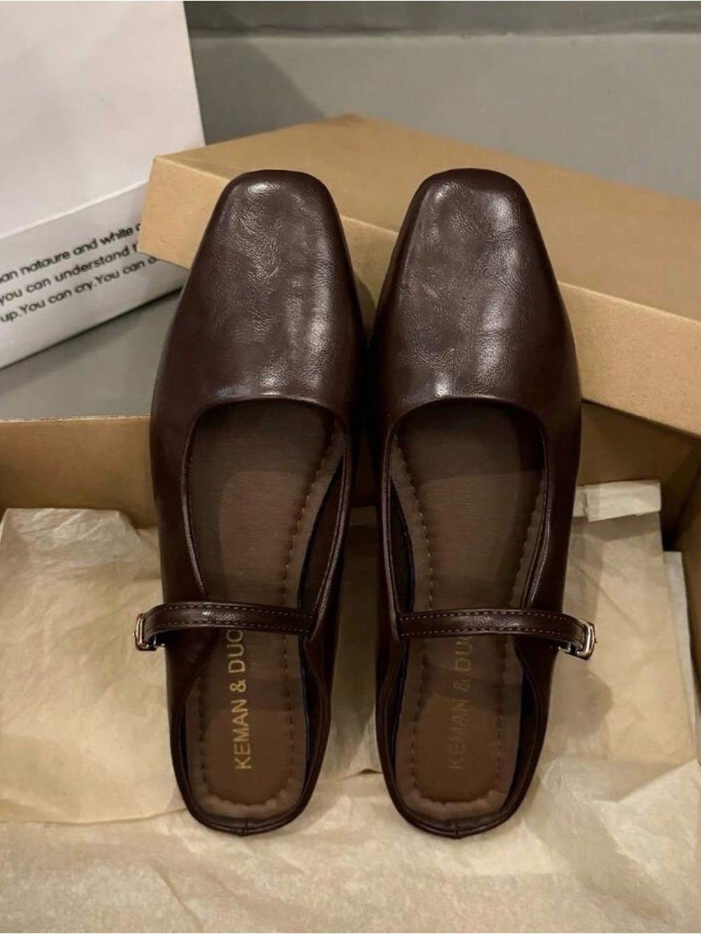 Brown Mary Jane Flats with Square Toe